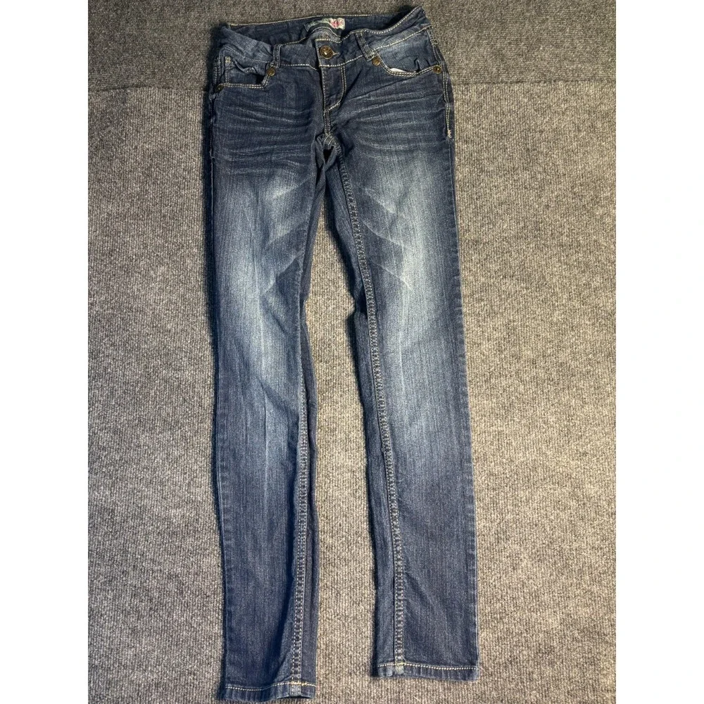 Paris Blues Skinny Jeans Womens‎ 1 Blue Denim Contrast Stitch Faded Whiskered